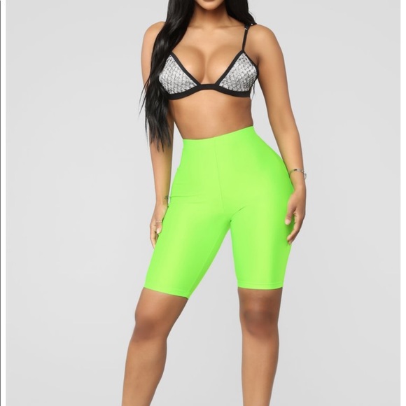 neon green biker shorts